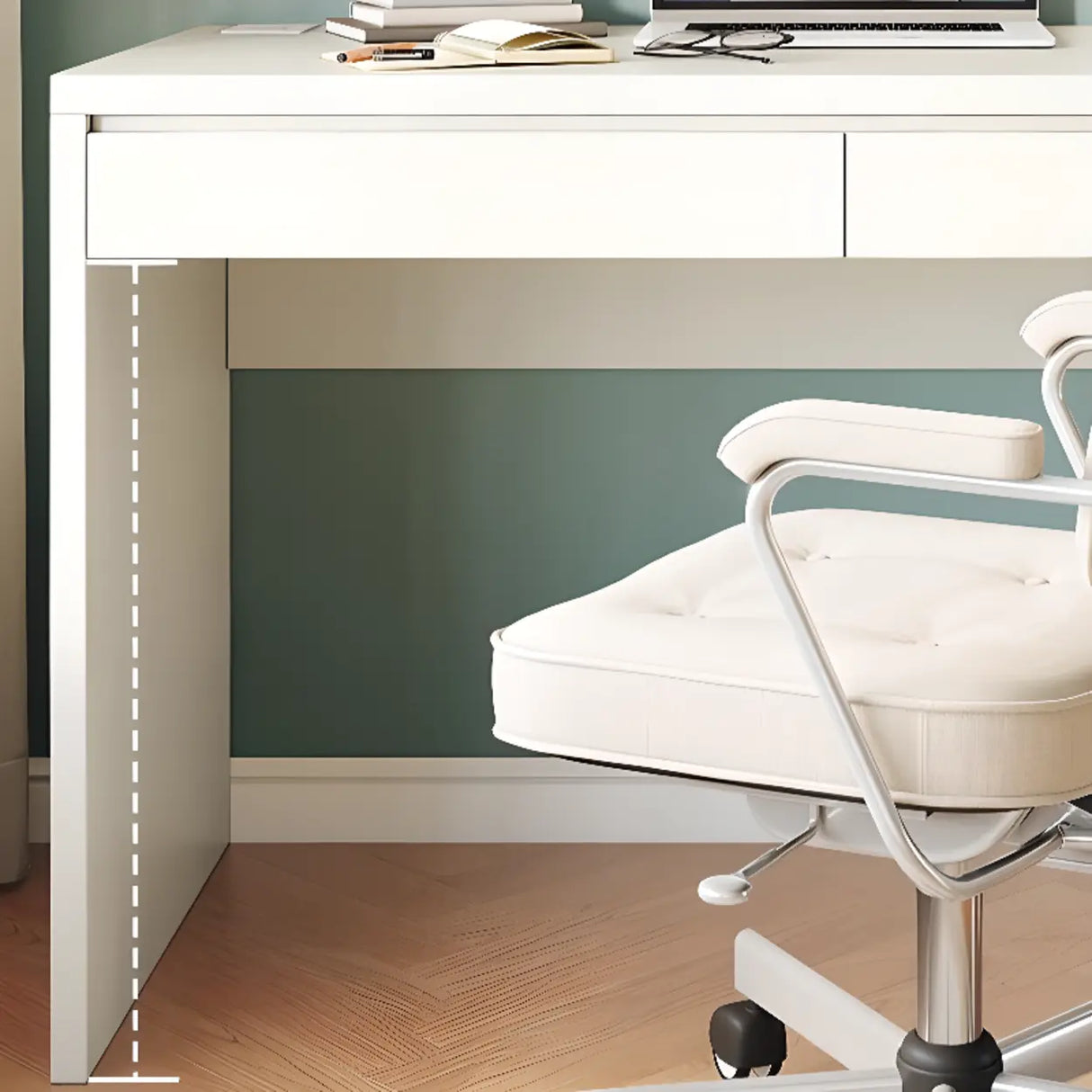 White Wooden Rectangular Single Desk with Drawers Image - 8
