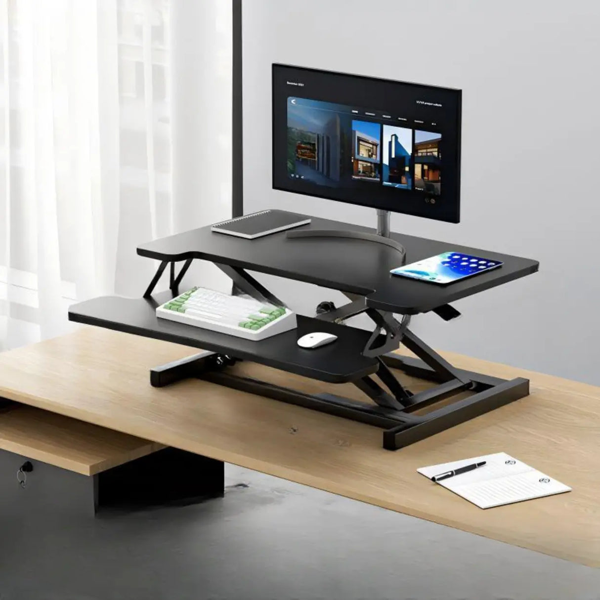 White Wooden Small Adjustable Standing Desk Converter Image - 11