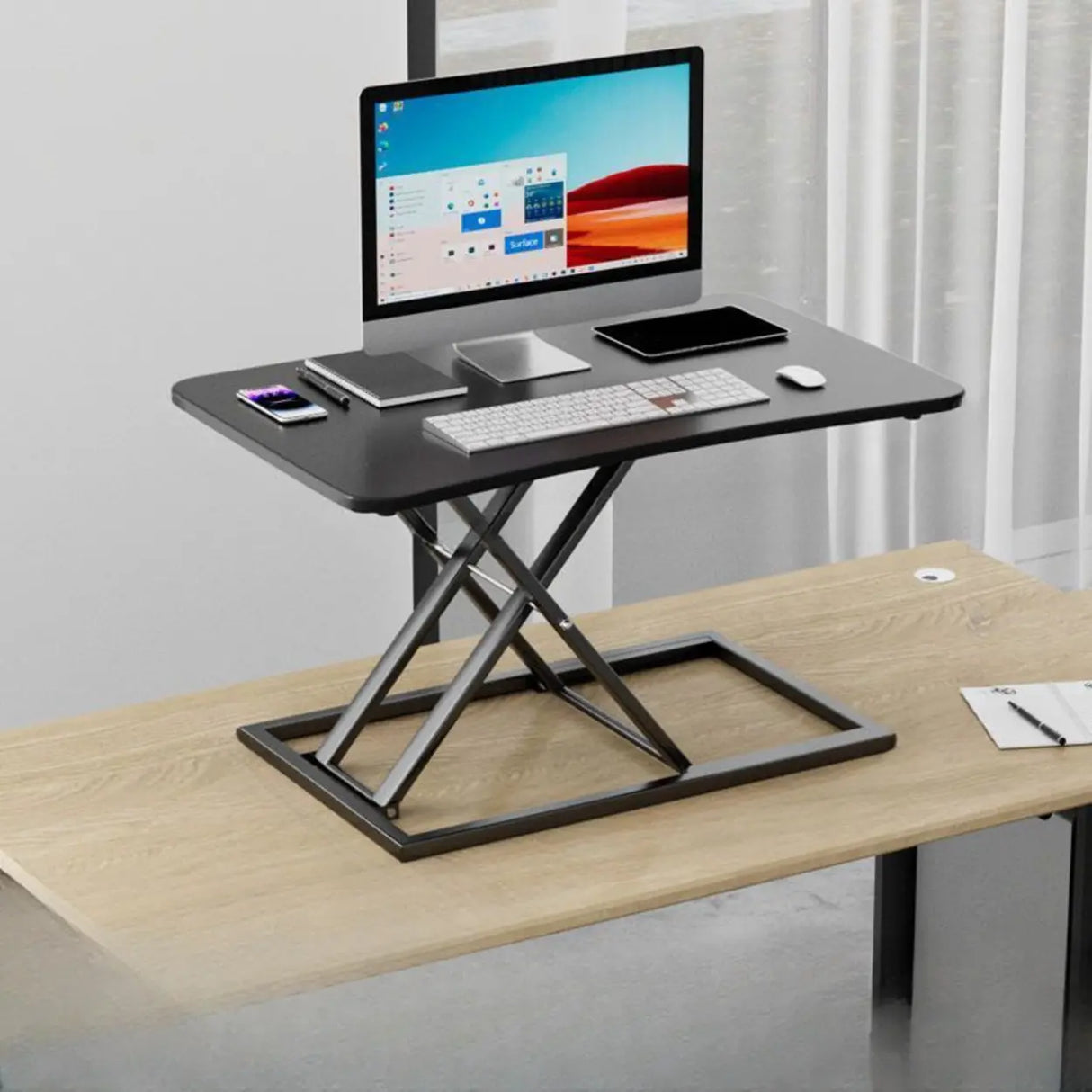 White Wooden Small Adjustable Standing Desk Converter Image - 14