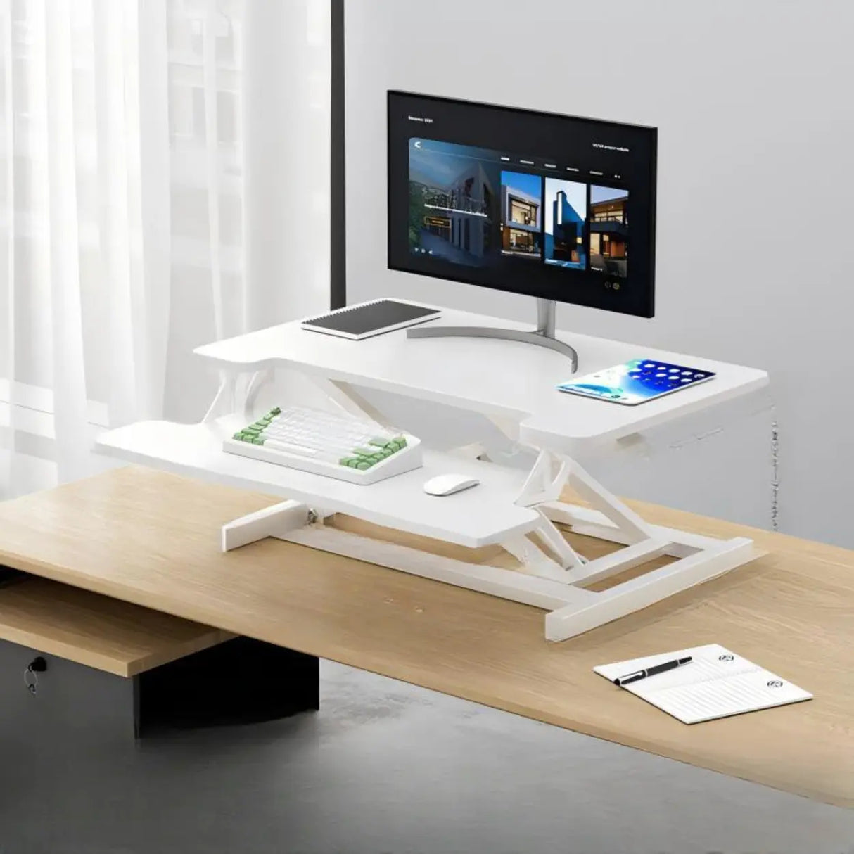 White Wooden Small Adjustable Standing Desk Converter Image - 3