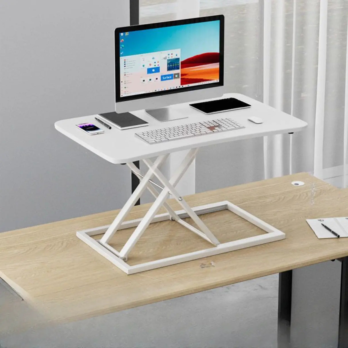 White Wooden Small Adjustable Standing Desk Converter Image - 7