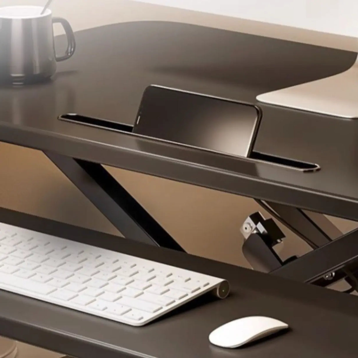 White Wooden Small Adjustable Standing Desk Converter Image - 8