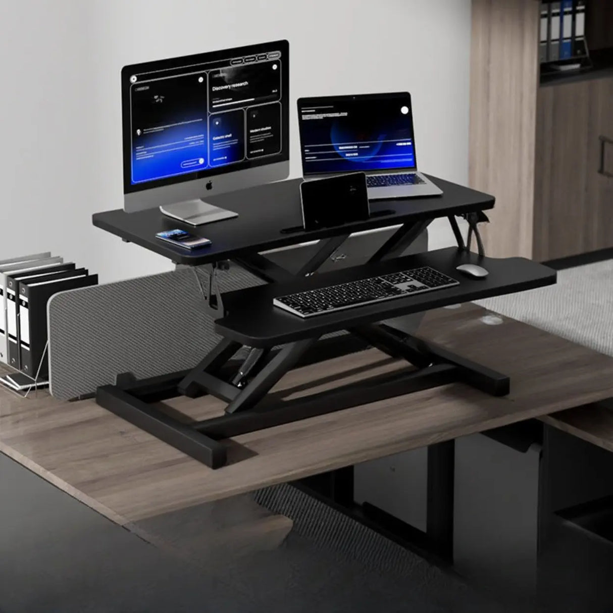 White Wooden Small Adjustable Standing Desk Converter Image - 9