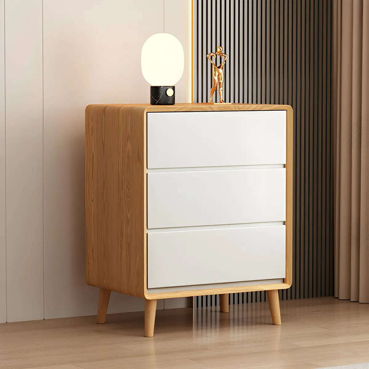 White Wooden Space-Saving Vertical Drawer Bachelor Chest Image - 7