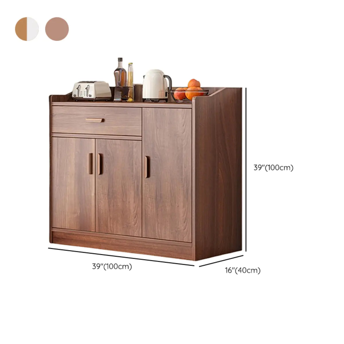 Wide Slab Wood Brown Shelves Sideboard with 3 Drawers Image - 17