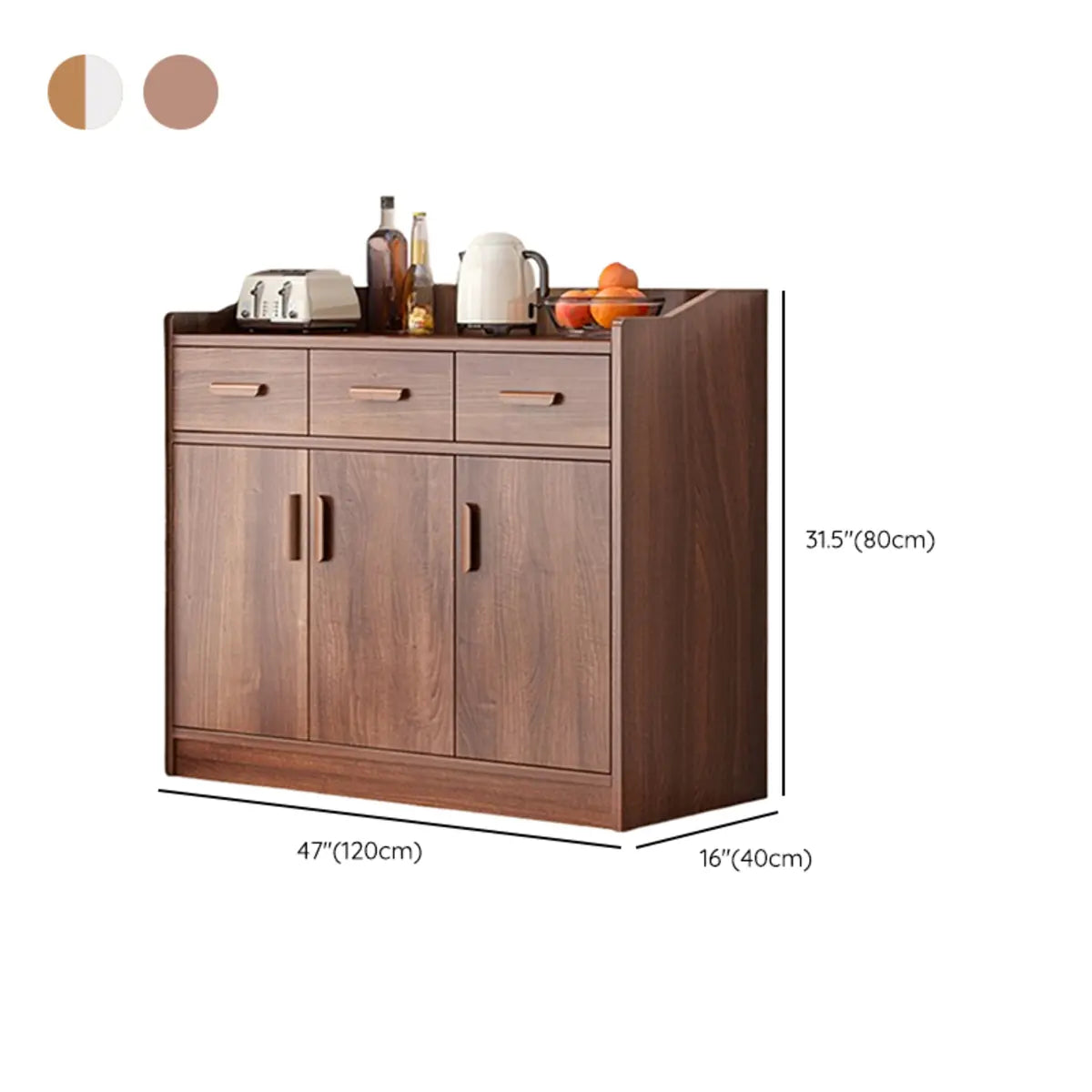 Wide Slab Wood Brown Shelves Sideboard with 3 Drawers Image - 18