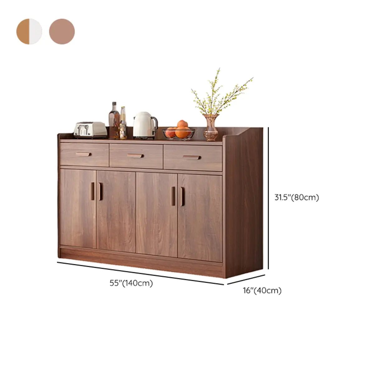 Wide Slab Wood Brown Shelves Sideboard with 3 Drawers Image - 19