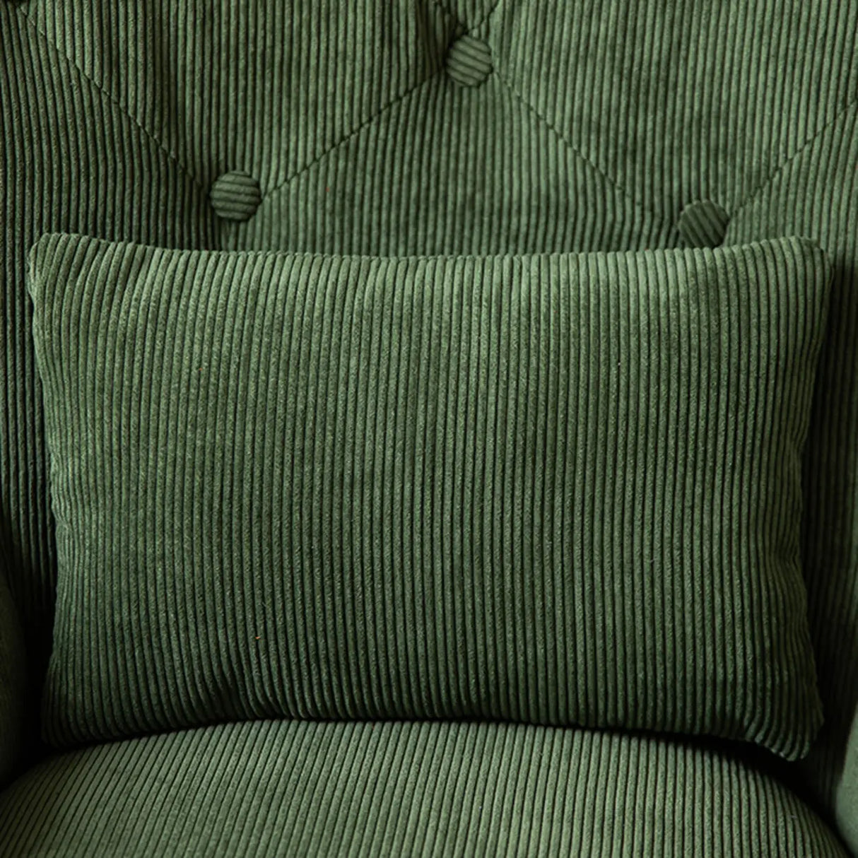Wingback Corduroy Green Medium Cozy Accent Chair with Pillow Image - 14