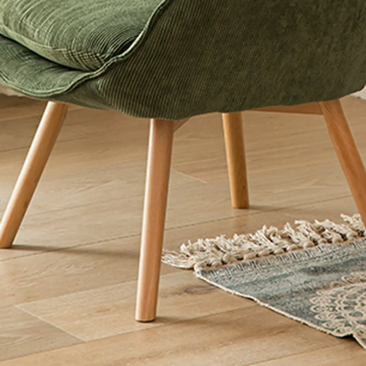 Wingback Corduroy Green Medium Cozy Accent Chair with Pillow Image - 15