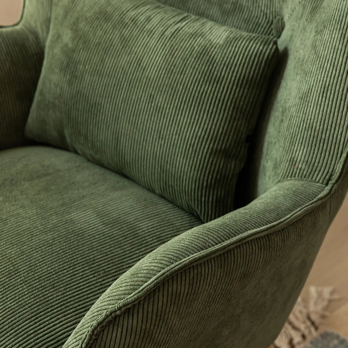 Wingback Corduroy Green Medium Cozy Accent Chair with Pillow Image - 8