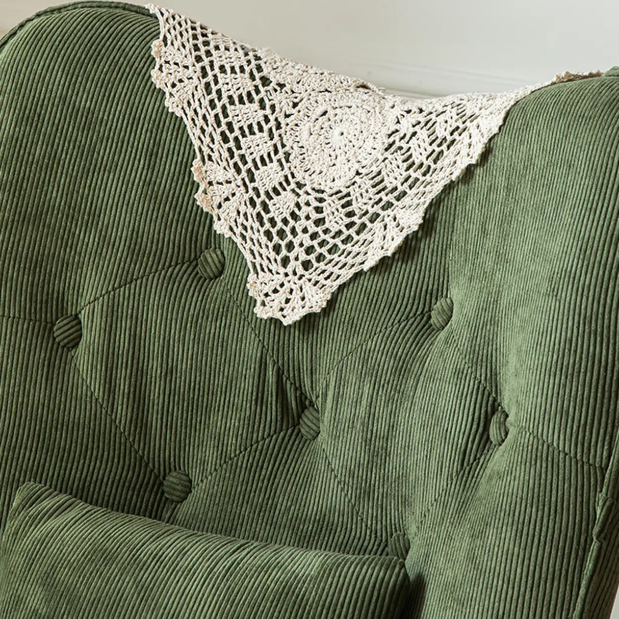 Wingback Corduroy Green Medium Cozy Accent Chair with Pillow Image - 9