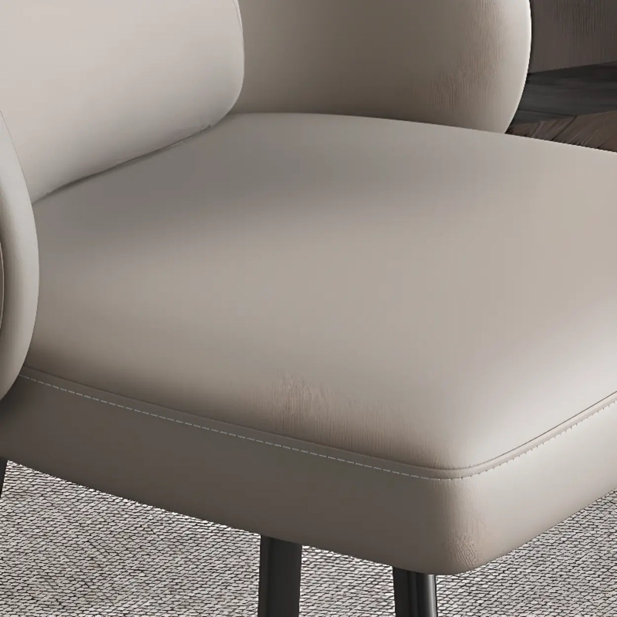 Wingback Leather Round Upholstered Dining Chair Beige Image - 11