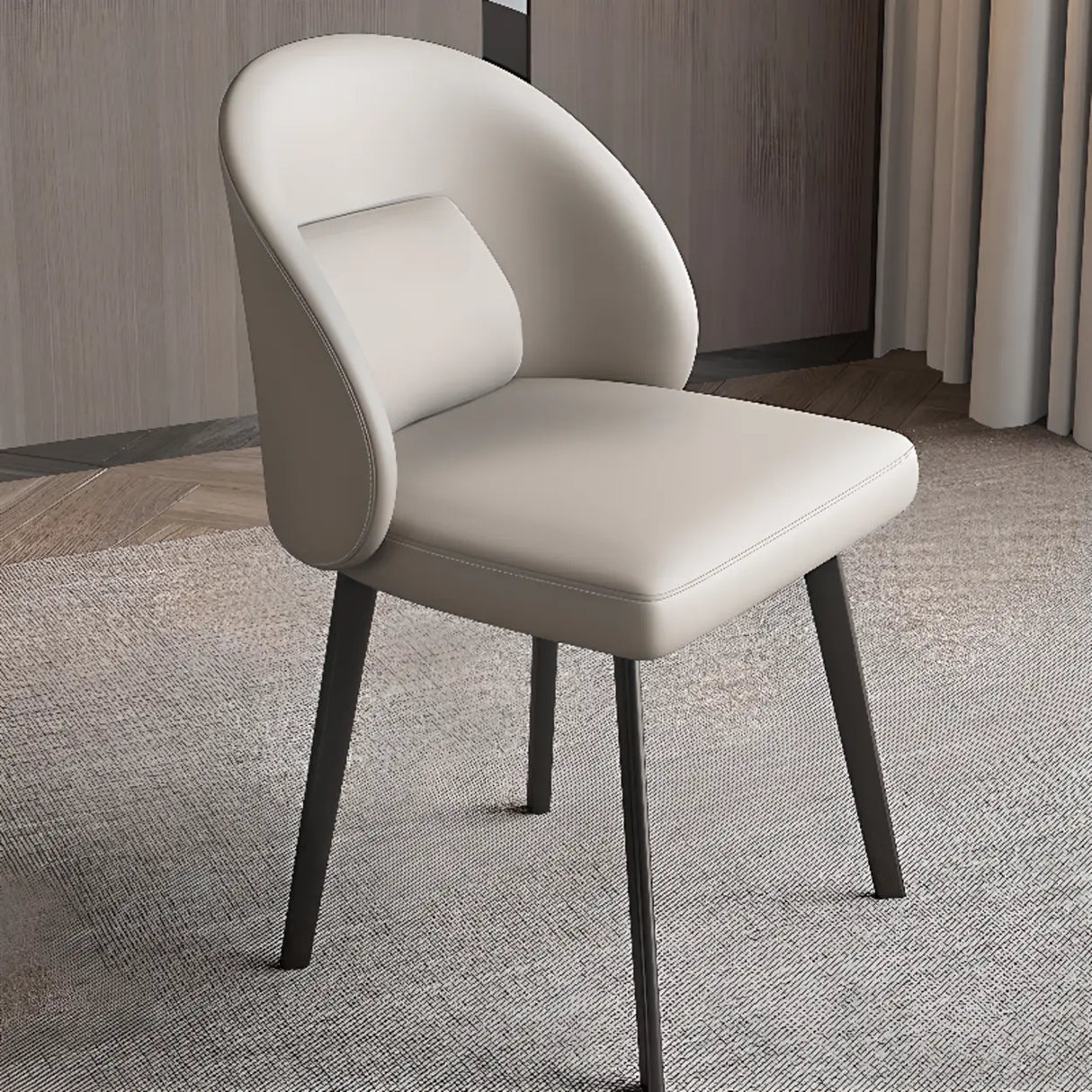 Wingback Leather Round Upholstered Dining Chair Beige Image - 1