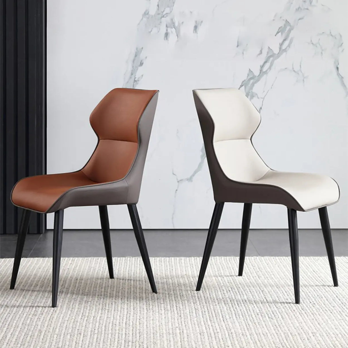 Wingback Leather Upholstered Armless Metal Dining Chair Image - 1