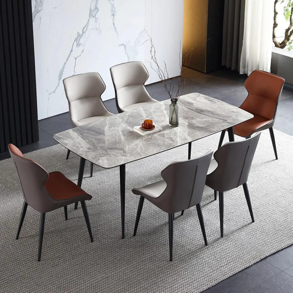 Wingback Leather Upholstered Armless Metal Dining Chair Image - 6