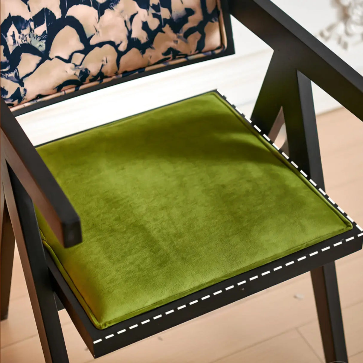 Wood Armchair Fabric Upholstered Dining Chair Green Image - 13