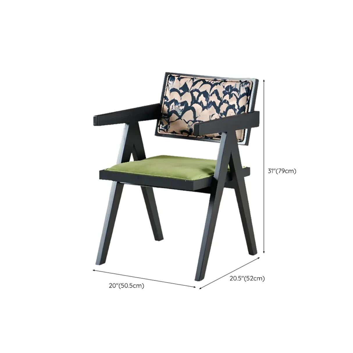 Wood Armchair Fabric Upholstered Dining Chair Green