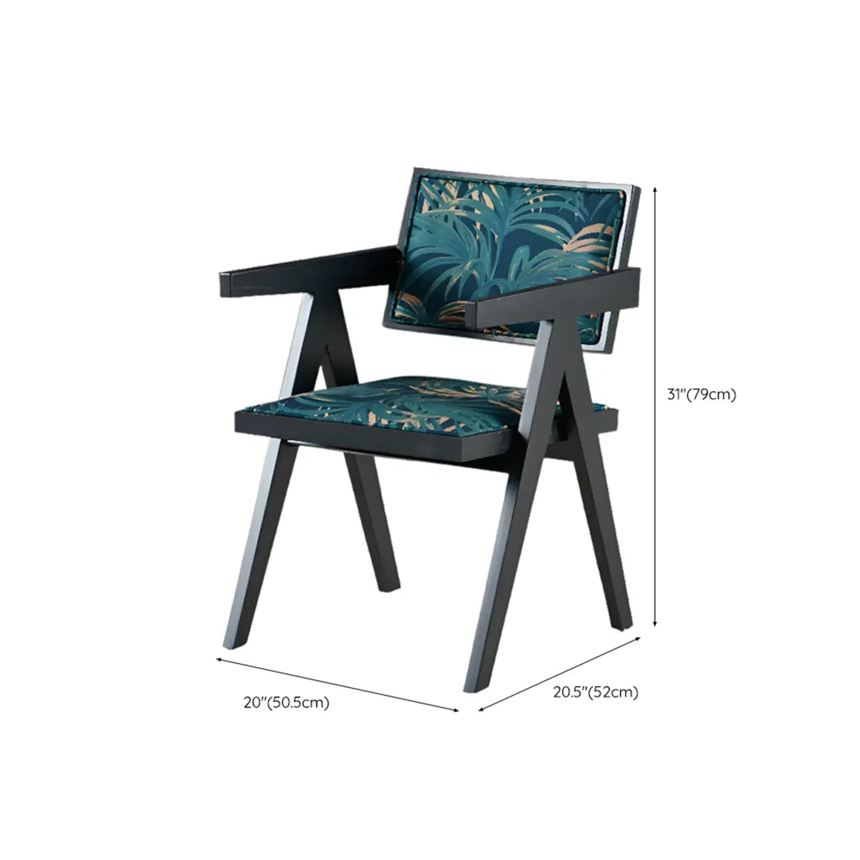 Wood Armchair Fabric Upholstered Dining Chair Green Image - 15