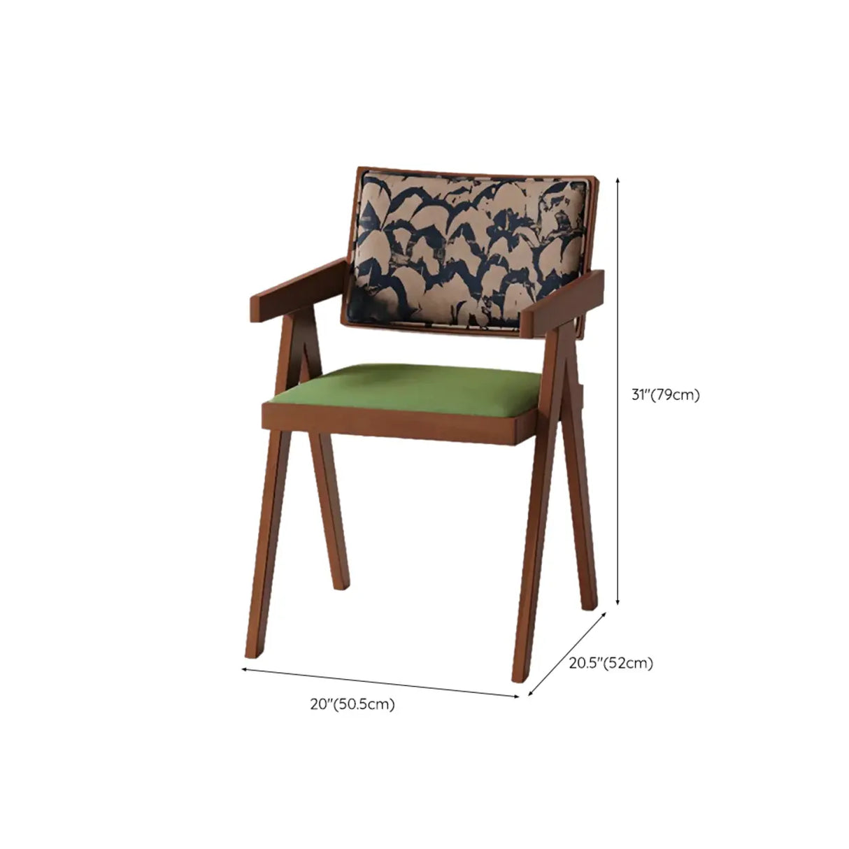 Wood Armchair Fabric Upholstered Dining Chair Green Image - 17