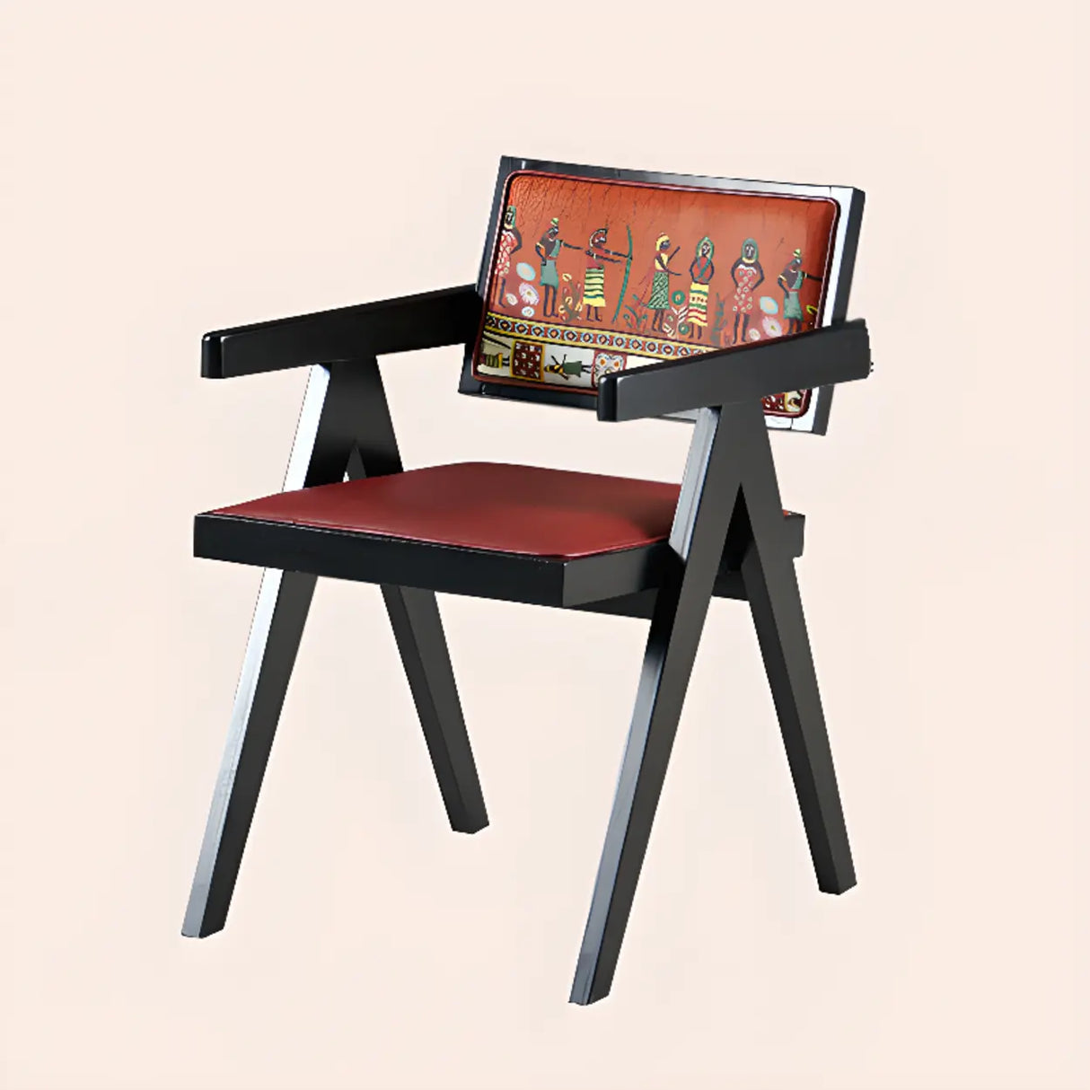 Wood Armchair Fabric Upholstered Dining Chair Green Image - 5