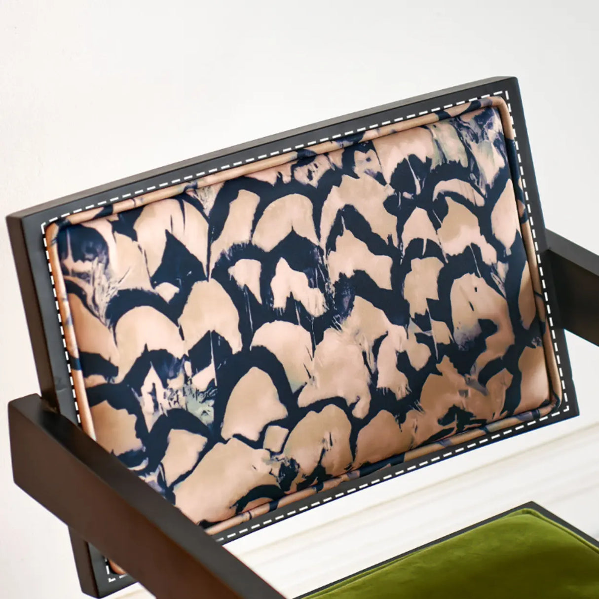 Wood Armchair Fabric Upholstered Dining Chair Green Image - 9