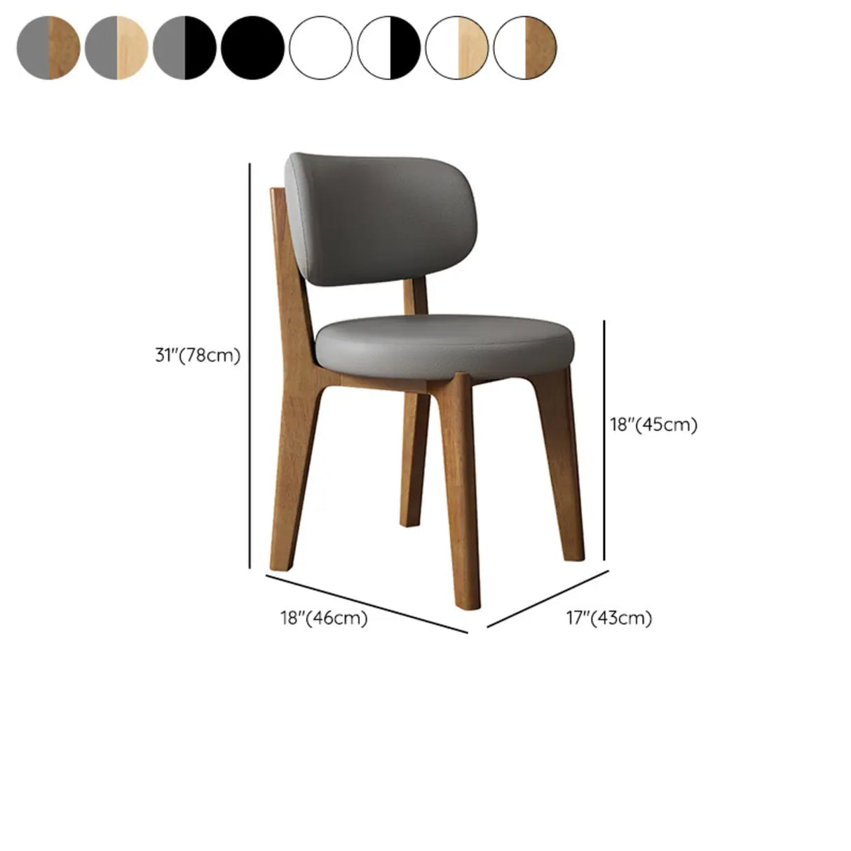 Wood Armless Faux Leather Curved Back Dining Chair