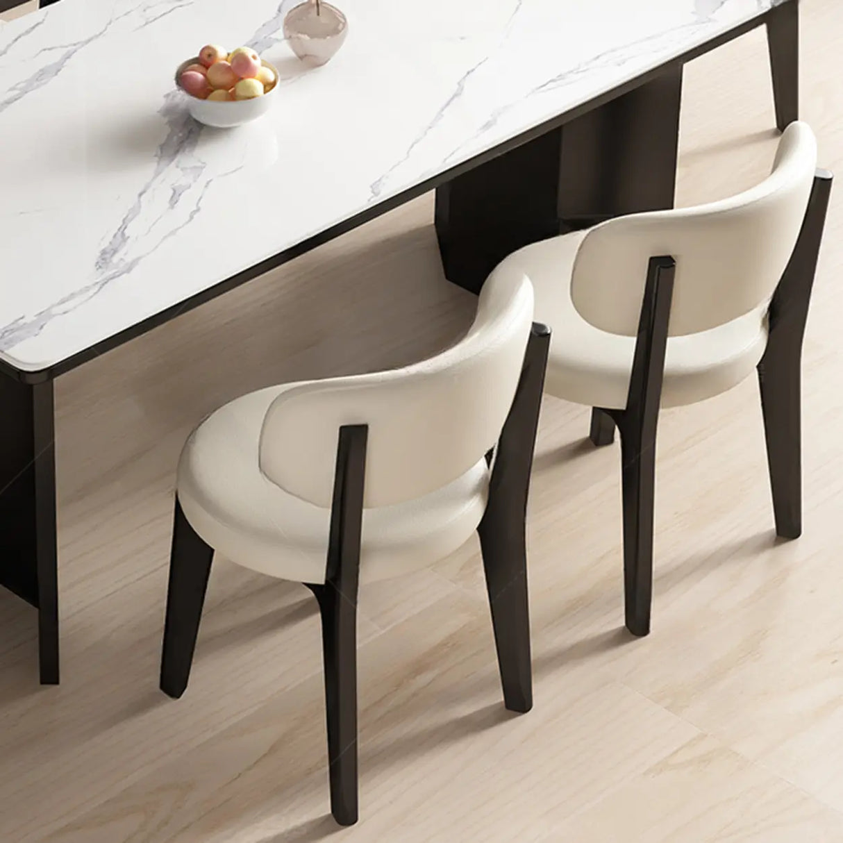 Wood Armless Faux Leather Curved Back Dining Chair Image - 8