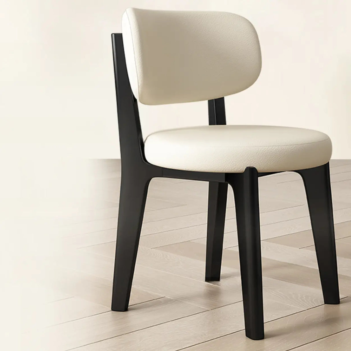 Wood Armless Faux Leather Curved Back Dining Chair Image - 4