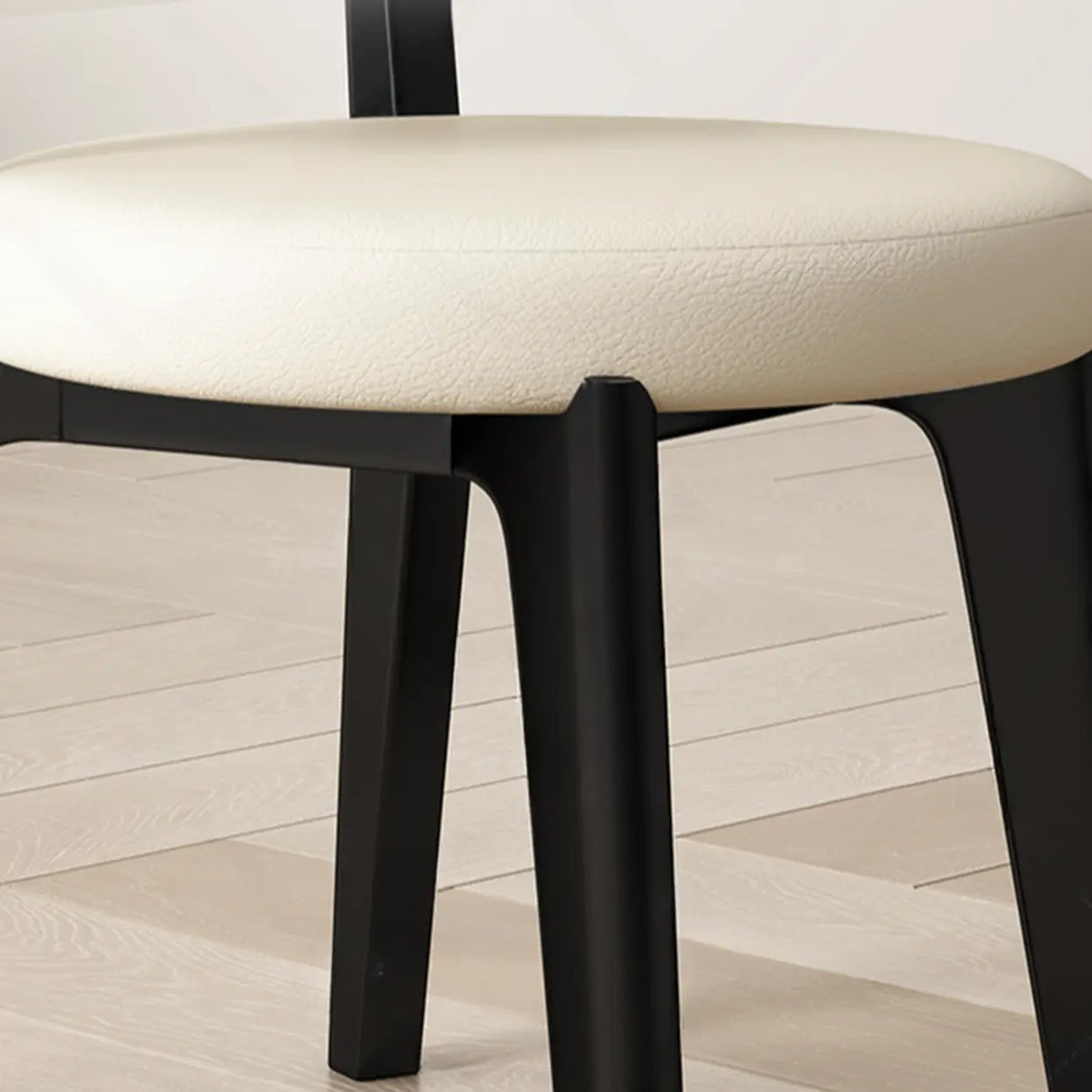 Wood Armless Faux Leather Curved Back Dining Chair Image - 14