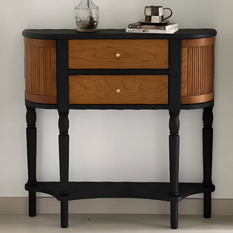 Wood Black-Brown Entry Cabinet Half Moon Console Table Image - 1