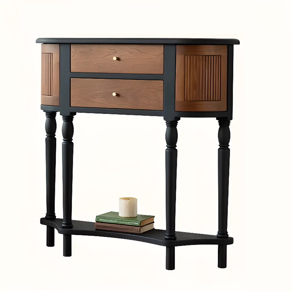 Wood Black-Brown Entry Cabinet Half Moon Console Table Image - 2
