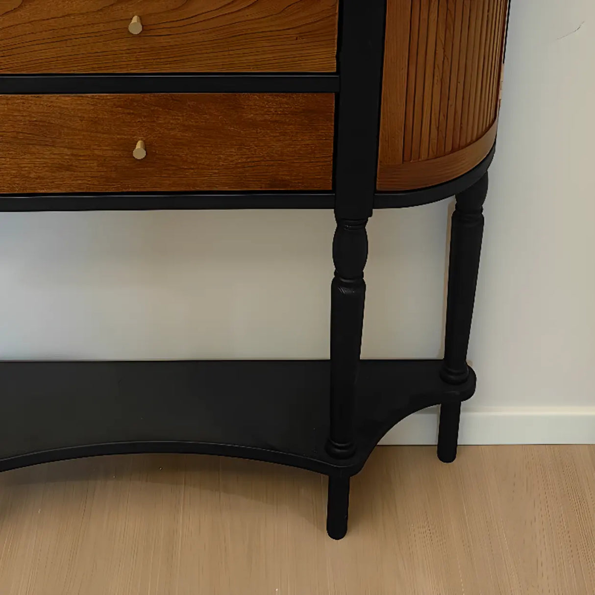 Wood Black-Brown Entry Cabinet Half Moon Console Table Image - 4