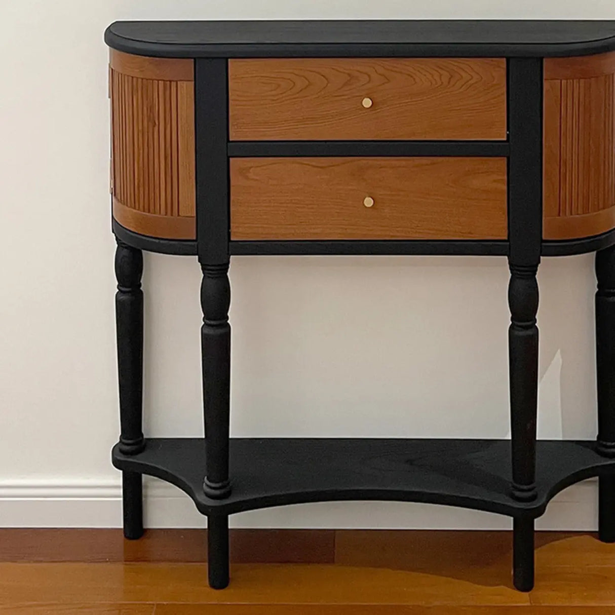 Wood Black-Brown Entry Cabinet Half Moon Console Table Image - 5