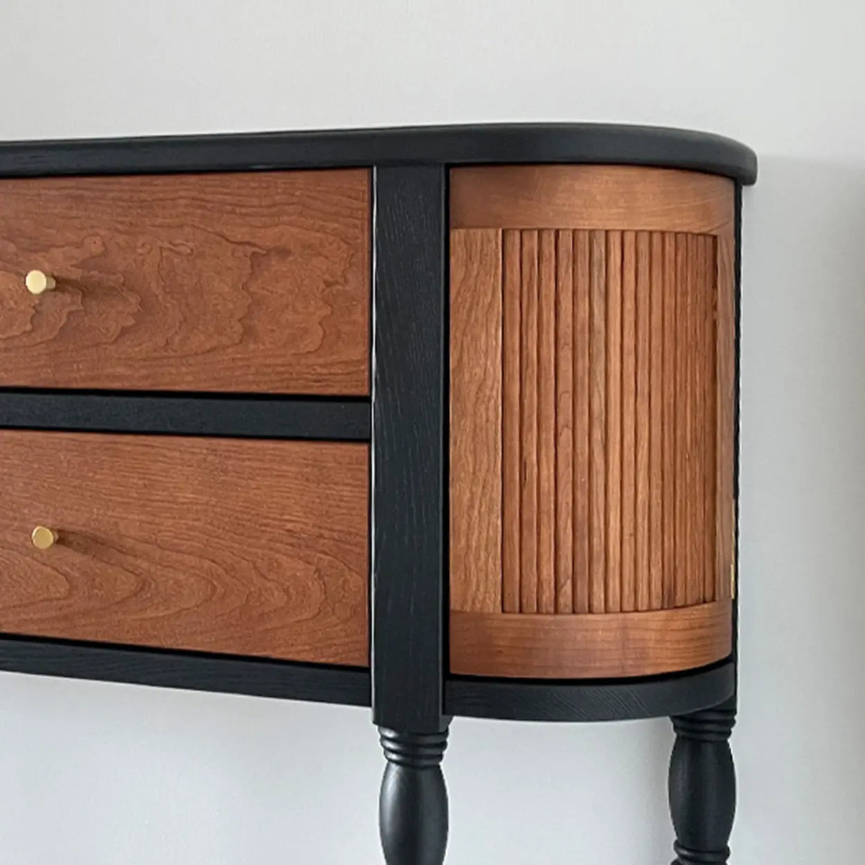 Wood Black-Brown Entry Cabinet Half Moon Console Table Image - 6