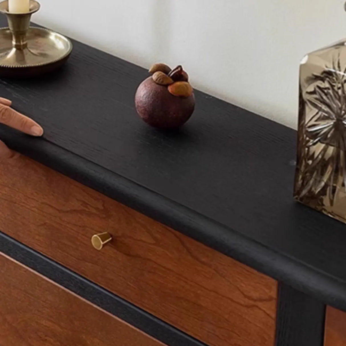 Wood Black-Brown Entry Cabinet Half Moon Console Table Image - 8