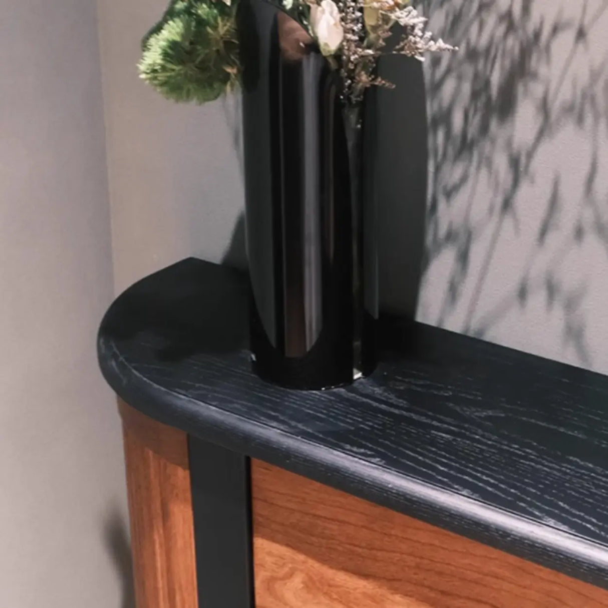 Wood Black-Brown Entry Cabinet Half Moon Console Table Image - 9