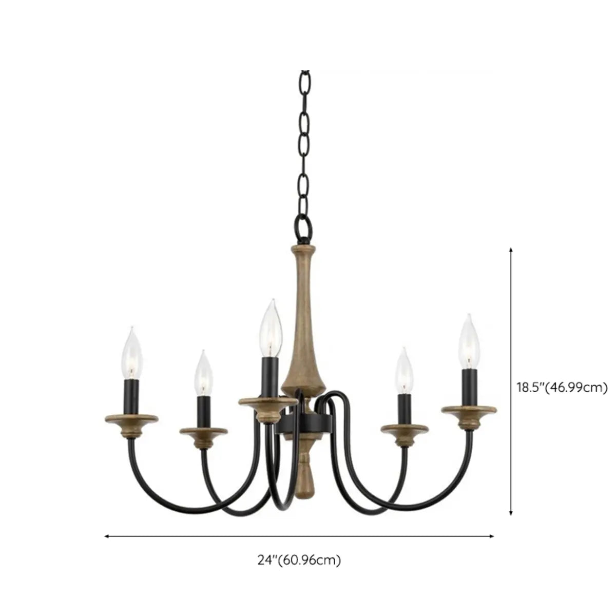 Wood Black Candle Curve Arm Living Room Chandelier