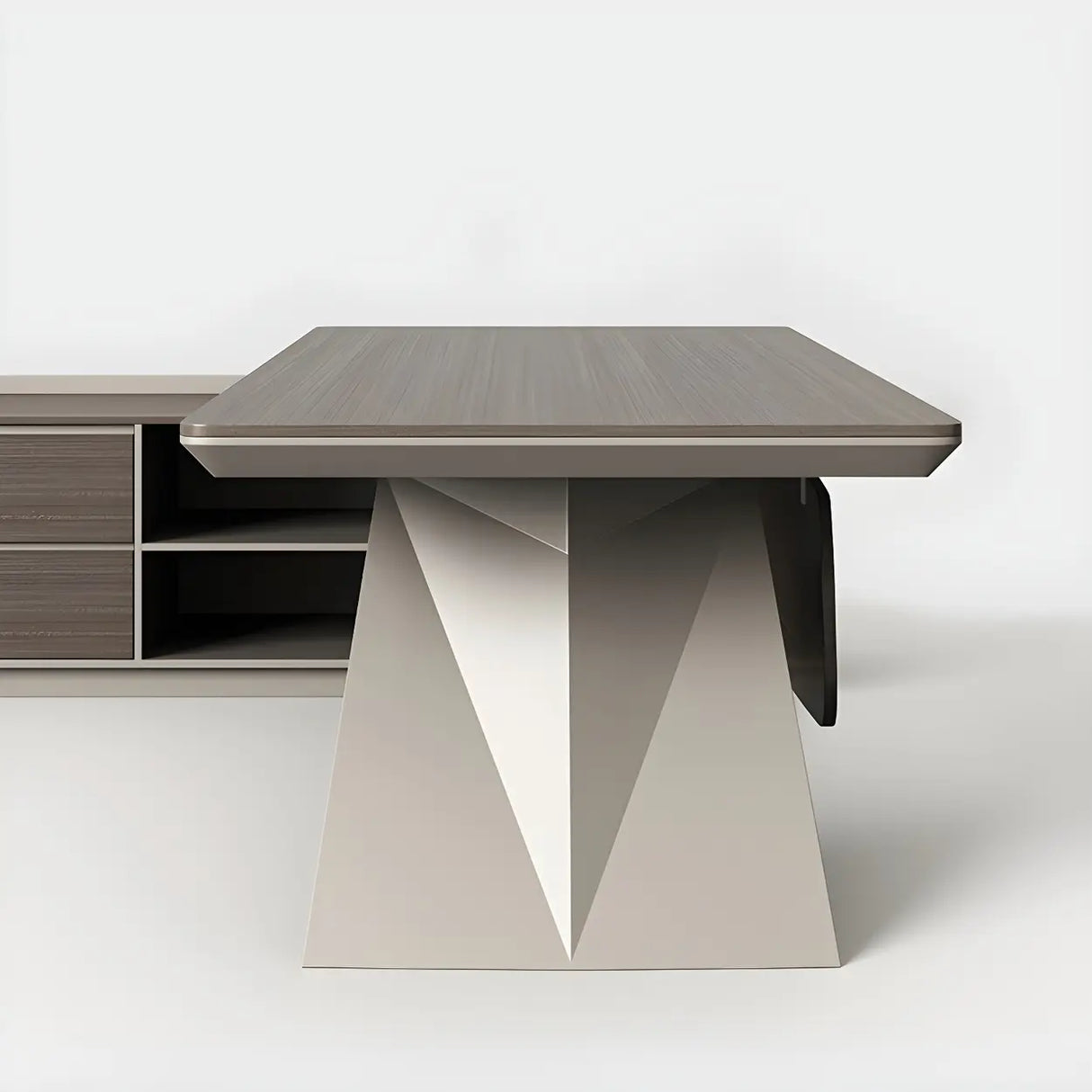 Wood Brown Exterior Shelf Drawers L-Shape Writing Desk Image - 4