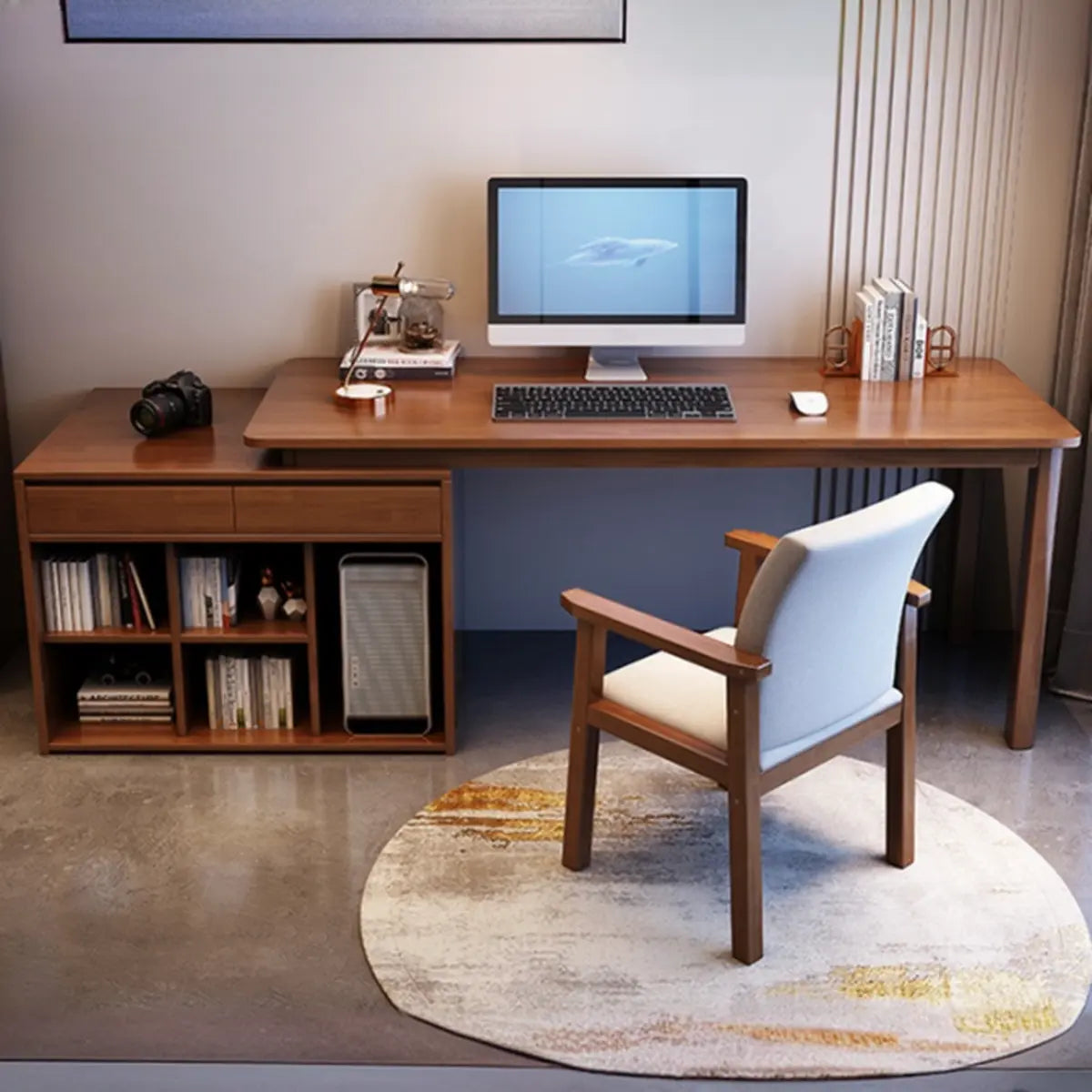 Wood Butcher Block Retractable Storage Computer Desk Image - 12