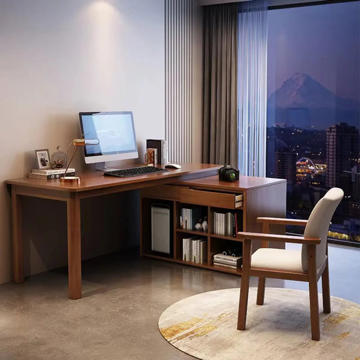 Wood Butcher Block Retractable Storage Computer Desk Image - 4