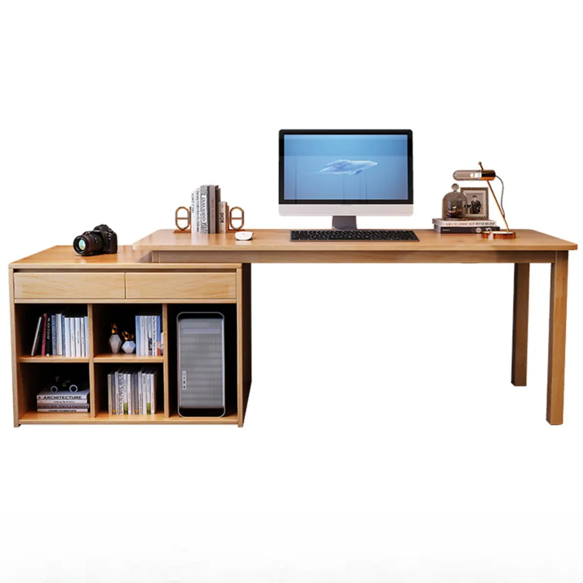Wood Butcher Block Retractable Storage Computer Desk Image - 5