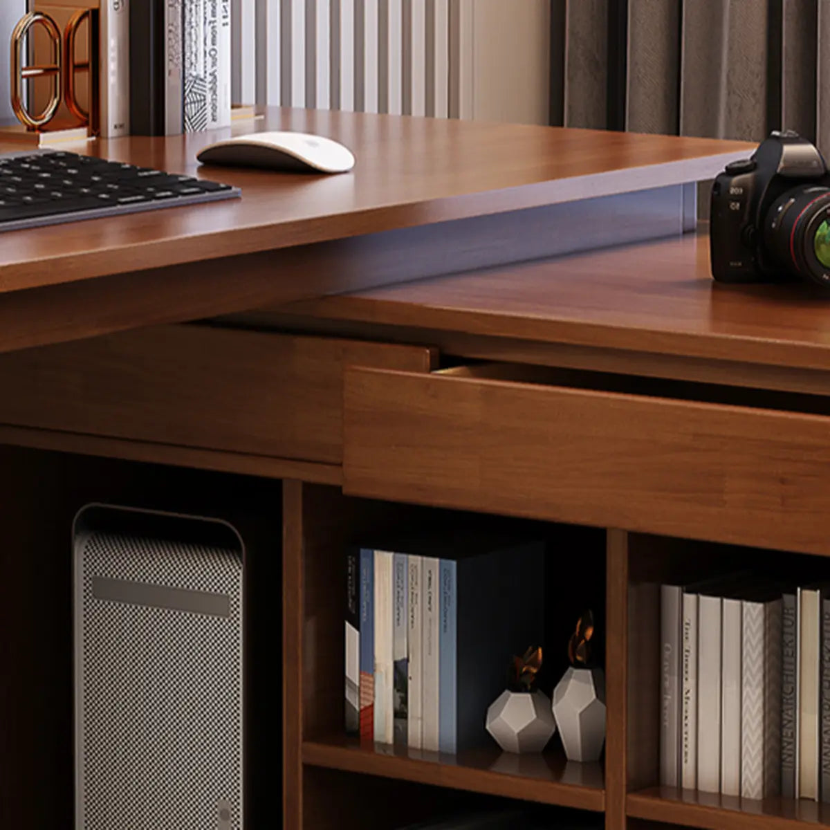 Wood Butcher Block Retractable Storage Computer Desk Image - 8