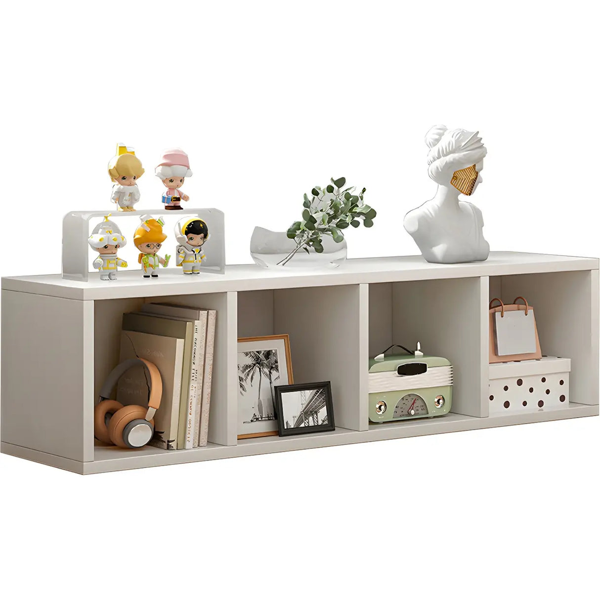 Wood Closed Back Horizontal Compact Storage Bookcase Image - 10