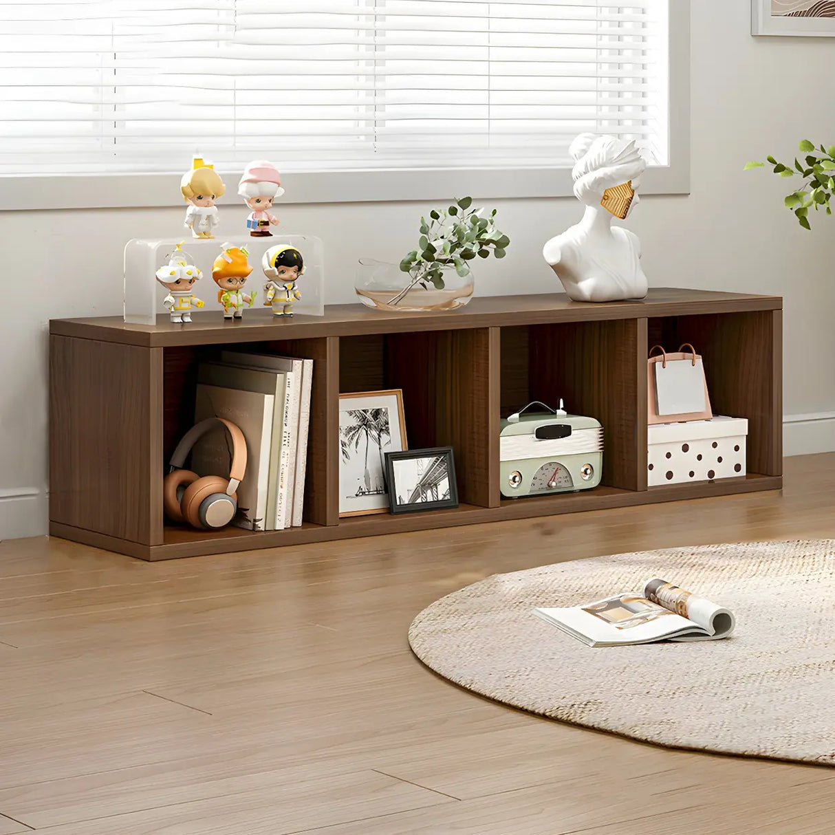 Wood Closed Back Horizontal Compact Storage Bookcase Image - 17