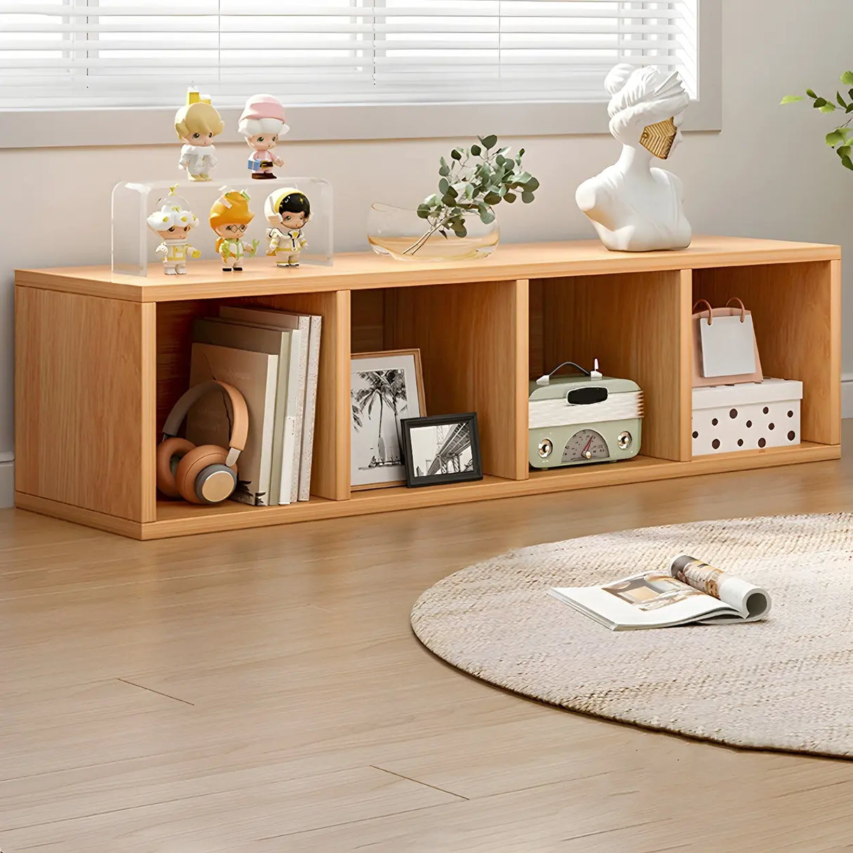 Wood Closed Back Horizontal Compact Storage Bookcase Image - 3