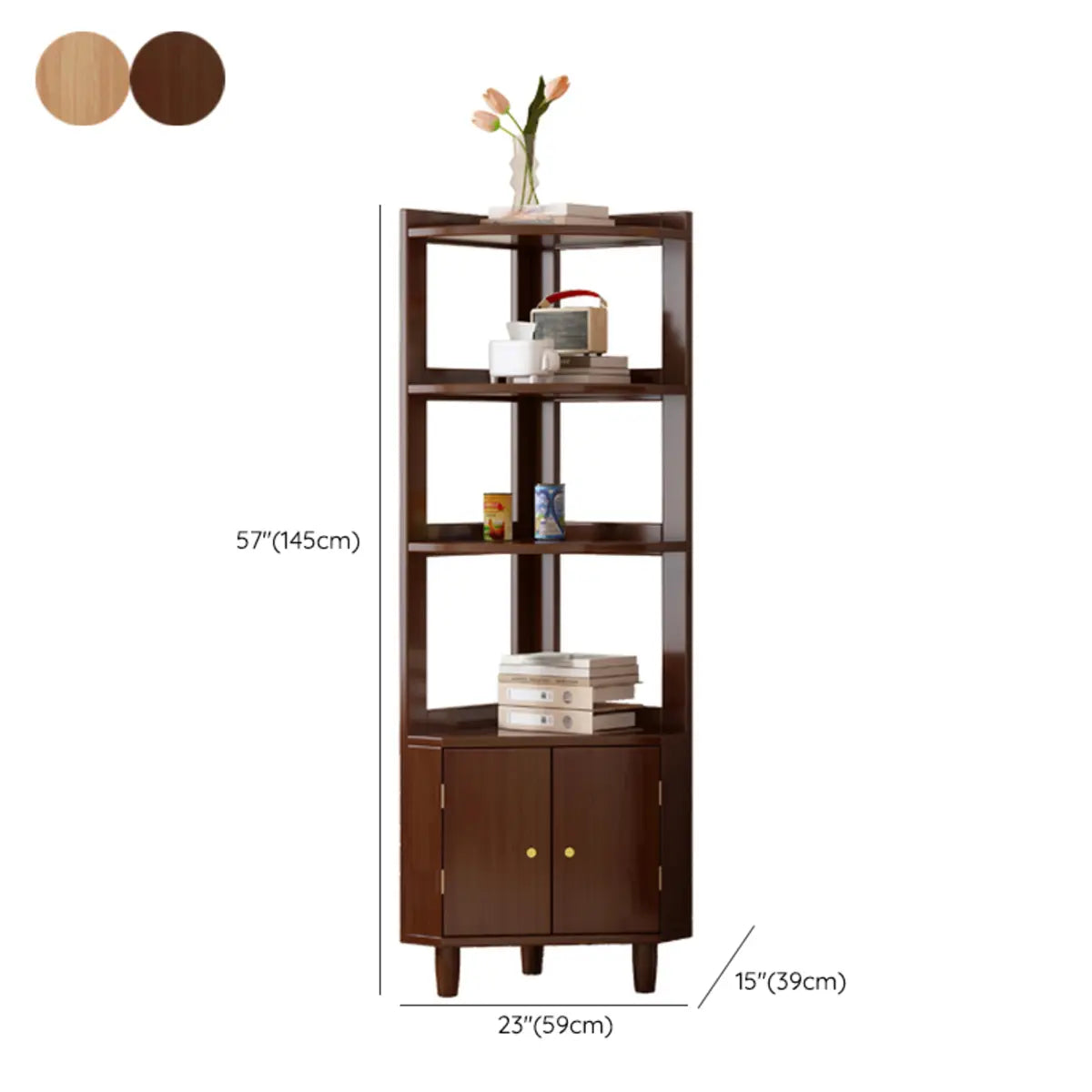 Wood Corner Open Storage Display Cabinet Natural Finish Image - 16