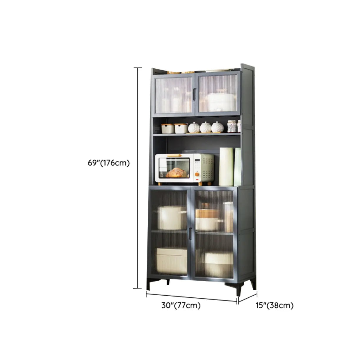 Wood Dining Room Grey Standard Storage China Cabinet Image - 15