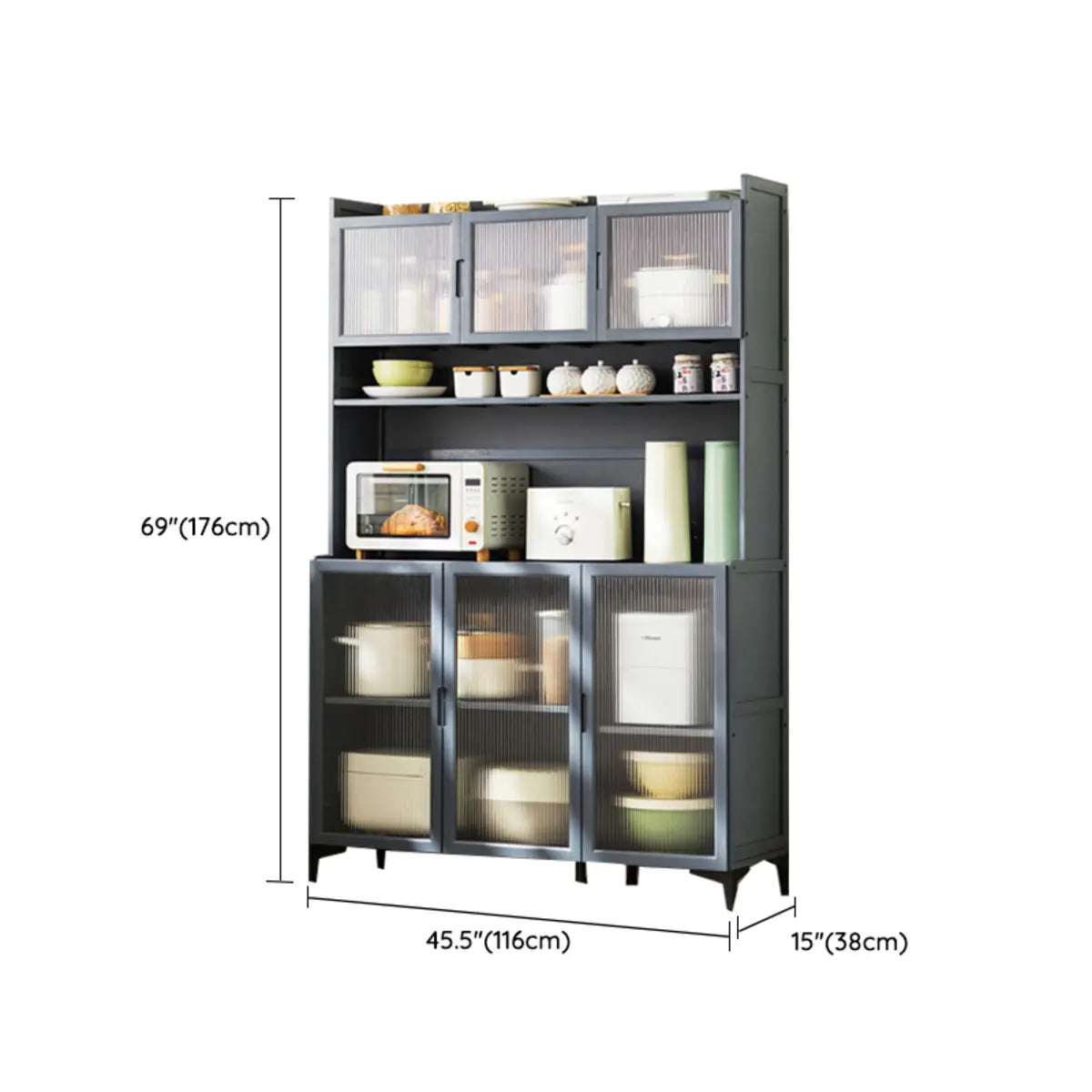 Wood Dining Room Grey Standard Storage China Cabinet Image - 16