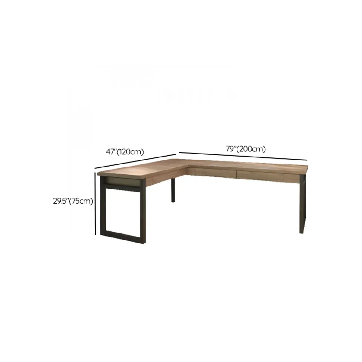 Wood Drawers L-Shape Long Butcher Block Writing Desk Image - 12