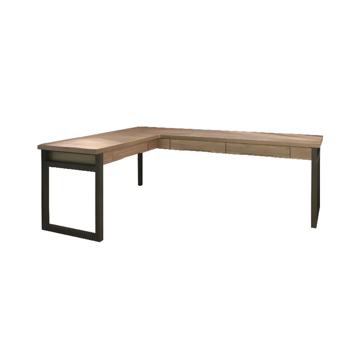 Wood Drawers L-Shape Long Butcher Block Writing Desk Image - 4